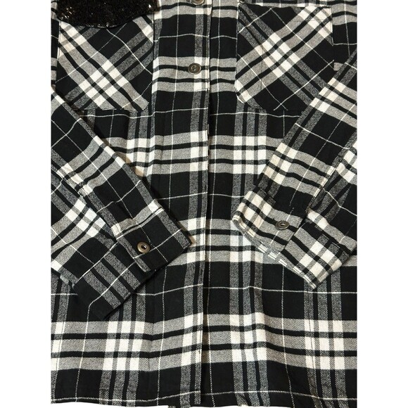 Café Marrakesh black white plaid flannel Style shirt NWT pockets L hidden button - Picture 15 of 16